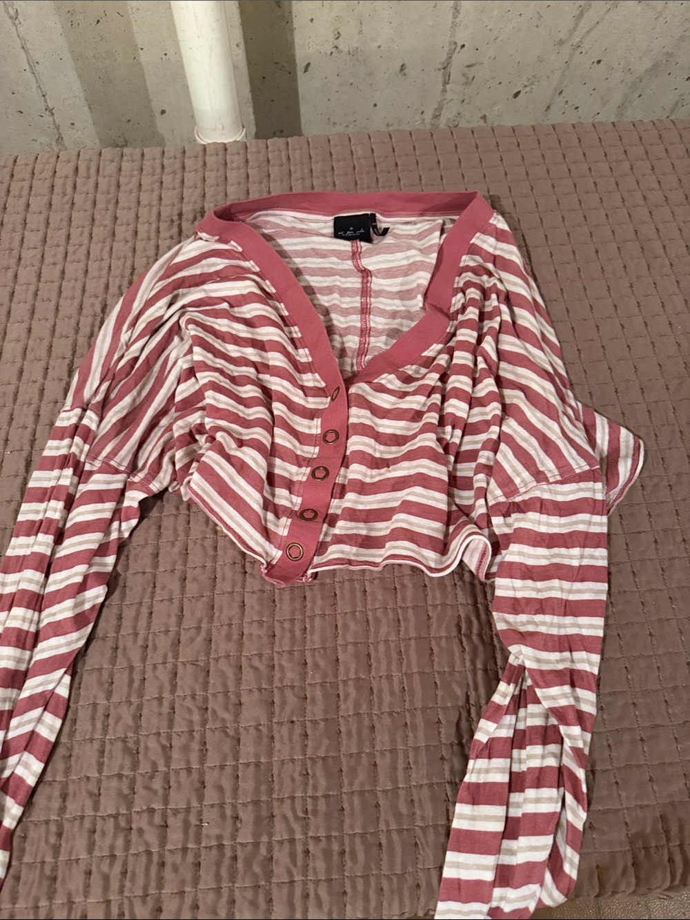 Striped Pink and White Button-Front Women's Top